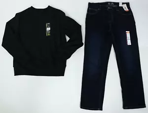 Boys 2 Piece Black Long Sleeve Sweatshirt Blue Denim Slim Fit Jeans Sz 14 Husky - Picture 1 of 4