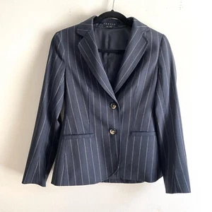 THEORY Blazer Striped Two Button Wool Sz 4 Grey Lined Cora Career - Picture 1 of 8