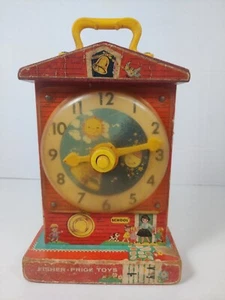 Fischer Price Music Box Learning Clock Antique WOOD Base Original 1962 Working - Picture 1 of 9