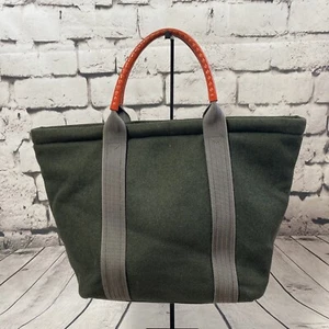 Gilli Borsa Tote Bag Lana Media Verde Oliva Con Manici Arancioni Made In Italy - Foto 1 di 11
