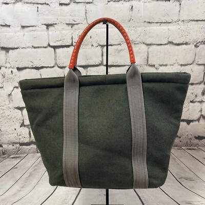Gilli Borsa Tote Bag Lana Media Verde Oliva Con Manici Arancioni Made In Italy - Immagine 1 di 4