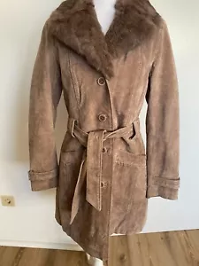 Echt Leder Mantel von Oakwood Gr. L Kurzmantel mit Fell braun Veloursleder - Bild 1 von 14
