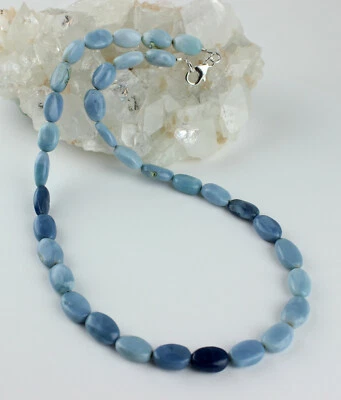 Collana Di Opale Naturale Blu Opale Dal Perù Ovale Collana Da Donna 45 Cm - Immagine 1 di 3