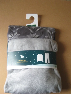 Mens Tu Grey Fair Isle Fleece Pyjama Set Size XXL 2XL Long Sleeve/Leg New BNIW - Image 1 of 4