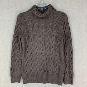 Suéter LL Bean M (Pequeño) Lana Mujer Marrón Cable Tejido Cuello Tortuga Pescador - Imagen 1 de 10