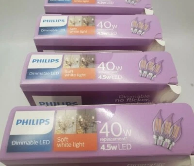 PHILIPS DIMMABLE LED SOFT WHITE LIGHT 40W REPLACEMENT 12 PACK BINT TIP CANDLE - Image 1 of 3