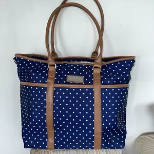 Jessica Simpson Purse X Large Tote Handbag  Blue White Dot Print Leather Handles - Picture 1 of 6