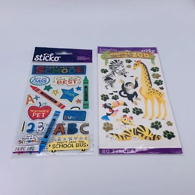Lote de 2 Pegatinas Sticko Primer Día de Colegio y Bienvenidos al Zoo 44 Piezas Nuevas Foto 1 de 4