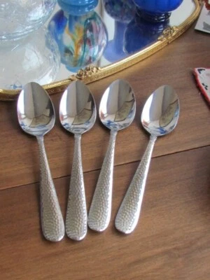 New Towle Logan Stainless  4 Oval Soup Spoons China Hammered Lot - Image 1 of 4