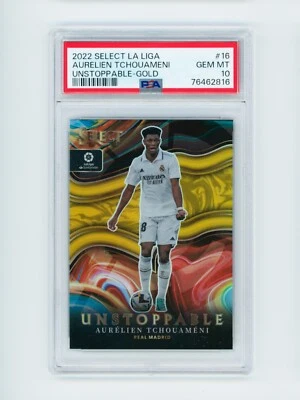 2022 Aurelien Tchouameni Panini Select Unstoppable Gold Real Madrid 5/10 PSA 10 - Image 1 of 3