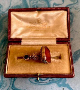 Antique 10 K Gold Watch Fob  Pendant , Wax  Seal With Serdolic , Circa 1850 - Picture 1 of 6