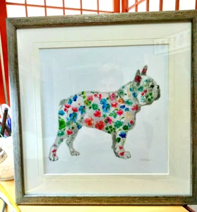 FRENCHIE DOG TAPESTRY FLORAL PRINT BY CAROL ROBINSON MATTED & FRAMED - Bild 1 von 8