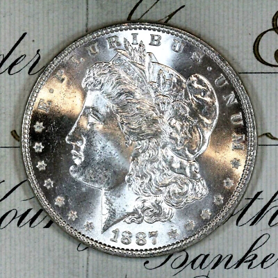 * 1887-P * CHOICE to GEM BU MS MORGAN SILVER DOLLAR * FROM ORIGINAL BANK BAG * - Image 1 of 4