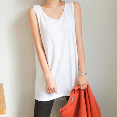 Blusa larga túnica fluida de bambú calce suelto sin mangas con cuello redondo para mujer Foto 1 de 4