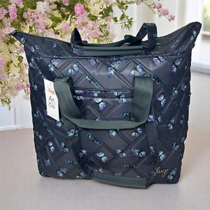 Lug Ferry Butterfly Grey Tote Bag Quilted Travel Weekender Carryall Pockets - Picture 1 of 19