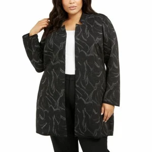 Alfani Womens Black Metallic Jacquard Long Sleeve Opened Topper Jacket Plus 0X - Picture 1 of 9