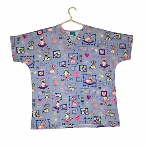 Scrub H.Q. Women's M Cat Yarn Scrub Top Medical Dental Daycare Vet Pockets - Picture 1 of 10