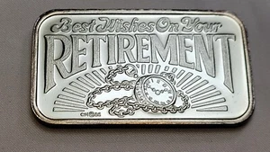 Vintage Crown Mint 1 Ounce Silver Bar Best Wishes On Your Retirement - Picture 1 of 2