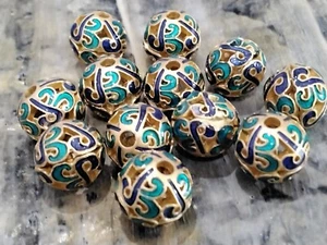 Alloy Enamel Bead, Flower, Golden & Dark Blue, 10x9.5mm, Hole 2mm, 5 pce - Imagen 1 de 2