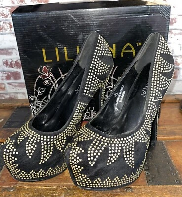 Impresionantes zapatos de vestir Liliana negros estrás tacones altos talla 8,5 formales 8 1/2 8 Foto 1 de 4