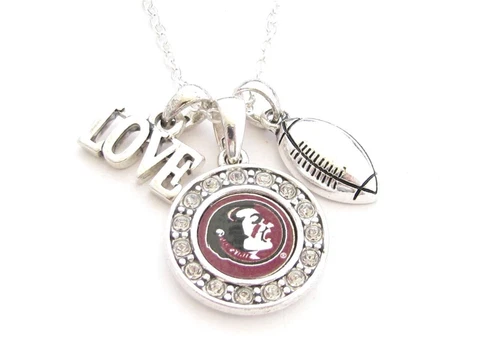 Florida State Seminoles Multi Charm Love Football Silver Necklace Jewelry FSU Cover