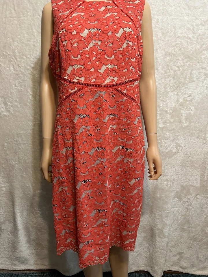 Платье для официальных приемов Ivanka Trump Burnt Orange кружевное миди размер 14 зубчатый подол - Изображение 1 из 4