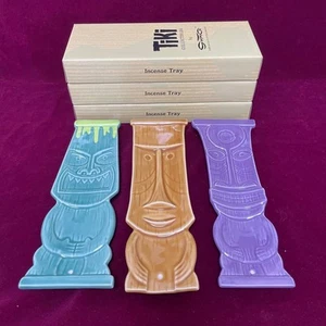 TIKI Shag Incense Holder Tray Plate Set of 3 Interior Hawaiian Antique With Box - Picture 1 of 12