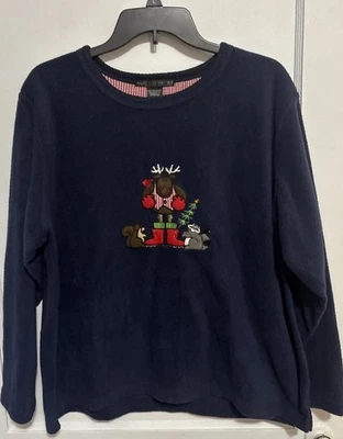 Navidad Invierno Grande Azul Marino Alce Bordado L/S Polar Sudadera Foto 1 de 4