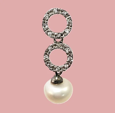 SINGLE 925 STERLING SILVER Circles Genuine Button Freshwater PEARL Earring - Image 1 of 4