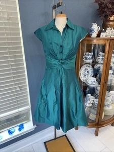 Vestido midi de cóctel KAY UNGER talla 8 verde azulado iridiscente - Imagen 1 de 12