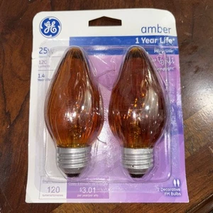 GE Lighting 75339 2 Pack 25 Watt Amber Flame Shape Bulbs w Medium Screw Base - Picture 1 of 7