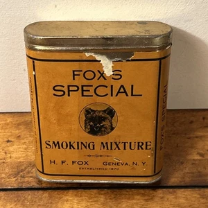 ANTIQUE TOBACCO TIN Foxs Special Paper Label Geneva NY Co Scarce HF Fox Smoking - Picture 1 of 21