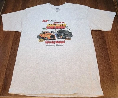 Винтажная футболка Y2k WSRA Corn Roast белая Fond Du Lac Wisconsin Hot Rods XL  - Изображение 1 из 4