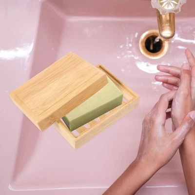  Bamboo Soap Dish Soap Drain Holder Bathroom Soap Holder Bamboo Soap Storage Box - image 1 of 4