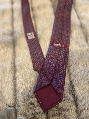 Neiman Marcus Tie Mens Burgundy Made in France 100% Silk Geometric Circles - Image 1 of 3