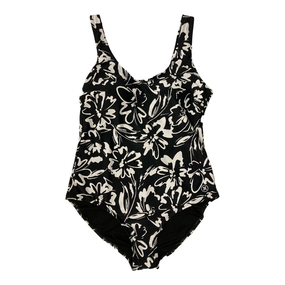 Hurley One Piece Swimsuit Women's L Full Coverage Black White Floral UPF 50