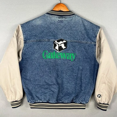VTG Gateway 2000 Computers Denim Varsity Jacket Mens L Employee 1990s Tech PC - Image 1 of 4