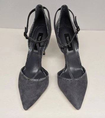 Белый дом черный рынок серый замшевый змеиная кожа T ремень 3,5» каблук размер 7,5 M - Изображение 1 из 4