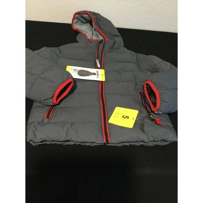Geary's Kids Puffer Jacket Coat Size 5 Gray Red Trim Hooded - Image 1 of 4