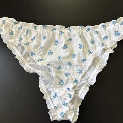 De Colección Bragas Blanco Azul Floral Volantes Bikini XL Femenino Chica Nylon Flores Foto 1 de 4