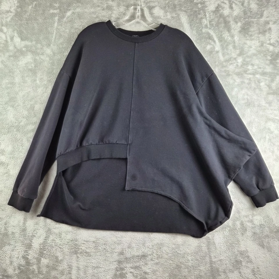 Concept Top Womens 0 Black Asymmetrical Hem Crew Neck Pullover Lagenlook Minimal - Image 1 of 4