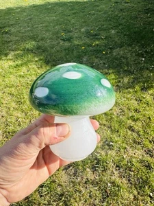 HQT mundgeblasen grün und weiß Glas Pilz Mushy Dekor - Bild 1 von 16
