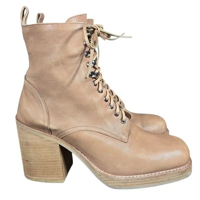 Botas Jeffrey Campbell Dotti Mujer 10 Beige Tacón Cuero Con Cordones Combate Anthro Foto 1 de 4