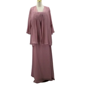 MADRE DE LA NOVIA TALLA 16 curvy plus rosa encaje 2 piezas chaqueta maxi vestido NUEVO B37 - Imagen 1 de 9