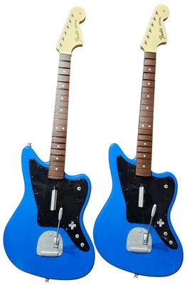 2 Xbox One Harmonix Rock Band 4 Fender Jaguar Wireless Guitars Blue 048-074 - Image 1 of 4