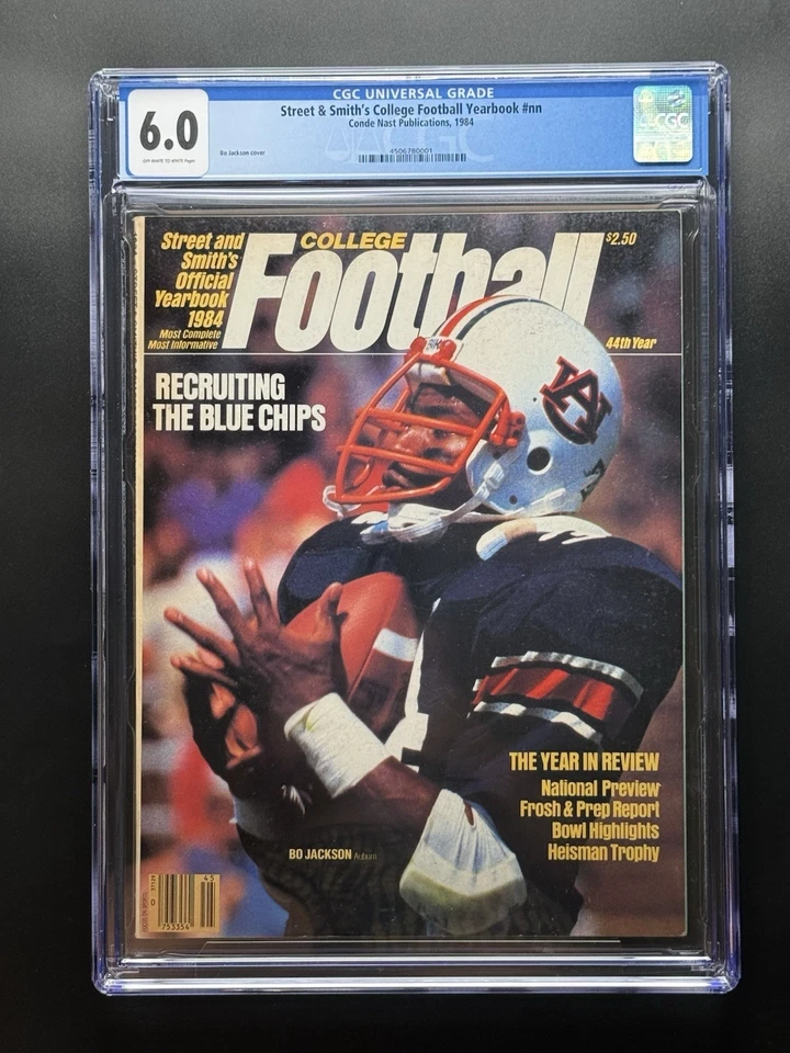 CGC 6.0 Street & Smith's 1984 年大学橄榄球杂志 Bo Jackson 封面罕见! — 第 1/2 张图片