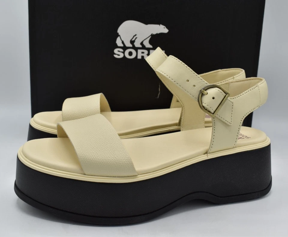 SOREL Dayspring Platform Ankle Strap Sandals Women (Size 9) Honey White / Black
