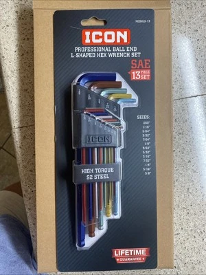 NEW Icon Professional Ball End L-Shaped Hex Wrench SAE SET 13pc Color Code 57926 - Image 1 of 3