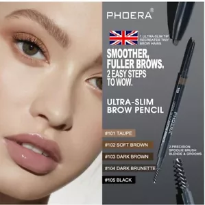 PHOERA ULTRA SLIM EYE BROW LINER PENCIL SPOOLIE BRUSH RETRACTABLE EYEBROW MAKEUP - Picture 1 of 8