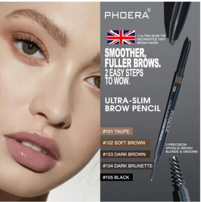 PHOERA ULTRA SLIM EYE BROW LINER PENCIL SPOOLIE BRUSH RETRACTABLE EYEBROW MAKEUP - Image 1 of 3